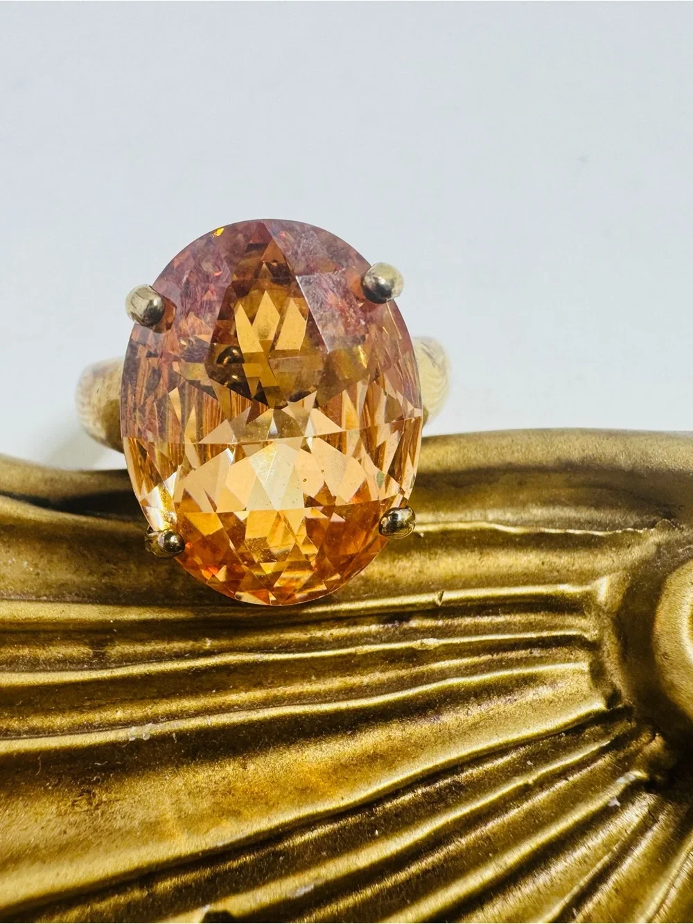 Signed Vintage Citrine Oval Statement Ring November Birthstone